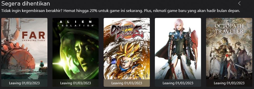 Akan meninggalkan Game Pass pada 1 Maret 